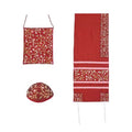 Yair Emanuel Machine Embroidered Flowers Tallit Set - Maroon
