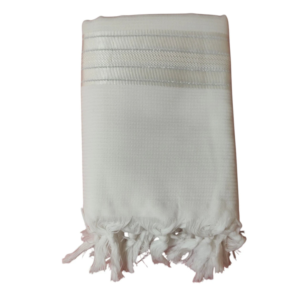 Cotton Tallit – White/Silver Stripes – Machine Washable – Multiple Sizes