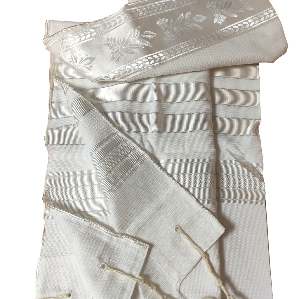 Cotton Tallit – White/Silver Stripes – Machine Washable – Multiple Sizes