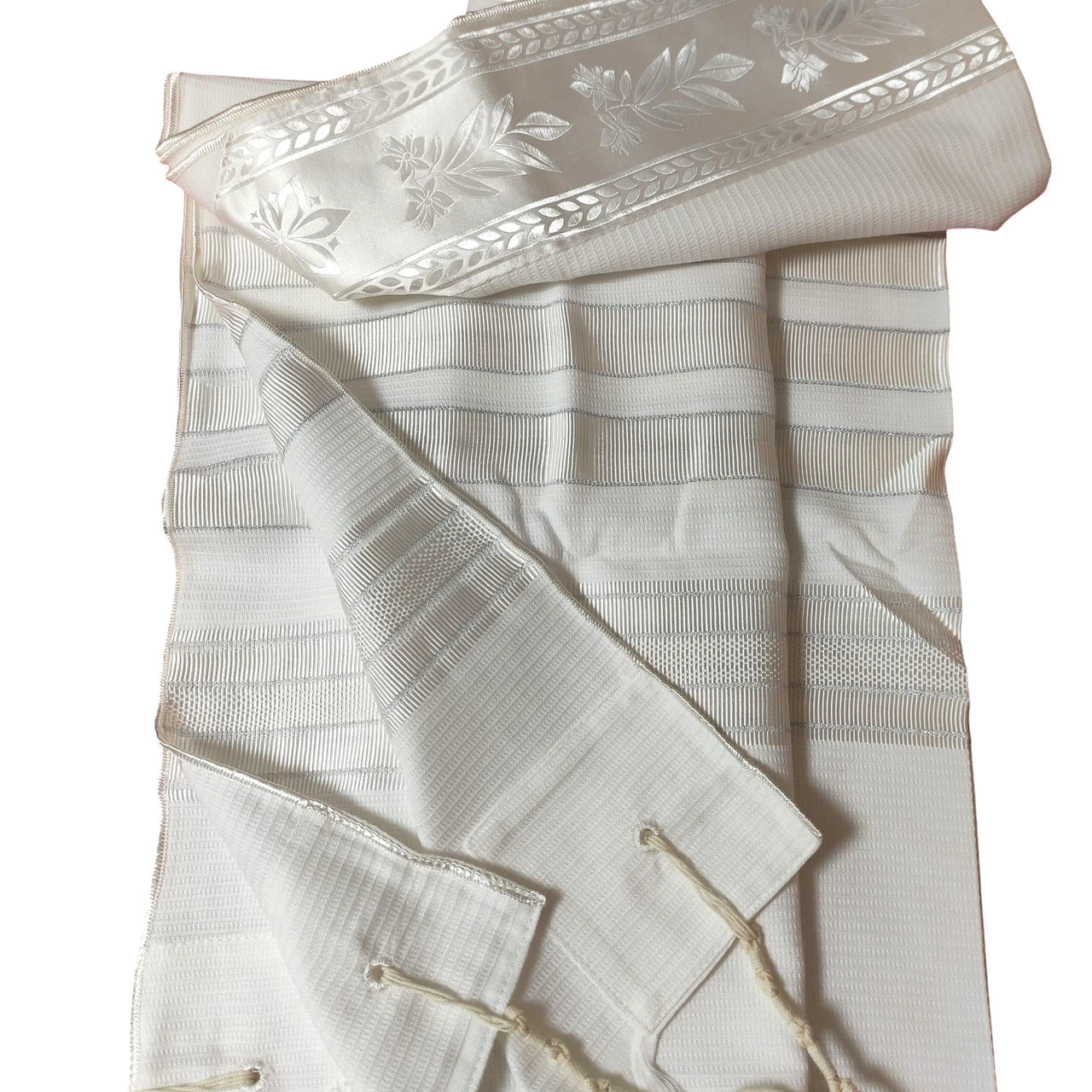 Cotton Tallit – White/Silver Stripes – Machine Washable – Multiple Sizes