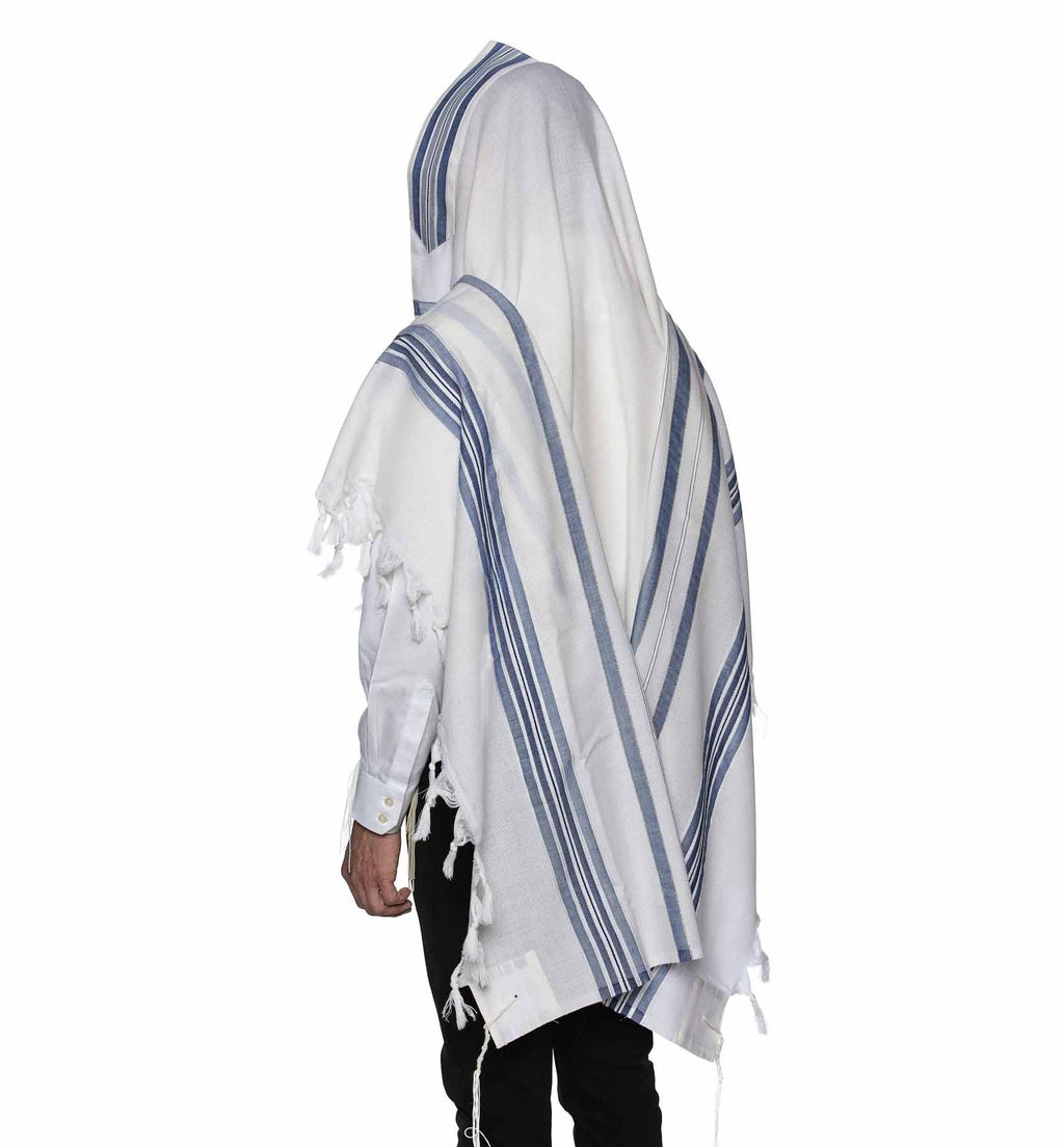 Gray/Jeans Wool Tallit Luxurious Non-Slip Weave - Lamenatzach Design