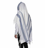 Gray/Jeans Wool Tallit Luxurious Non-Slip Weave - Lamenatzach Design