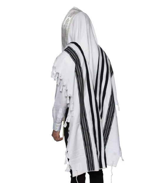Cotton Tallit – Black Stripes – Machine Washable – Multiple Sizes