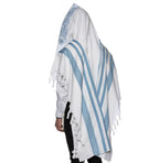 Cotton Tallit – Light Blue Stripes – Machine Washable – Multiple Sizes