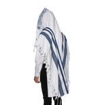 Cotton Tallit – Blue Stripes – Machine Washable – Multiple Sizes