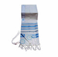 Traditional Lurex Wool Tallit – Turquoise, Grey & Silver Stripes