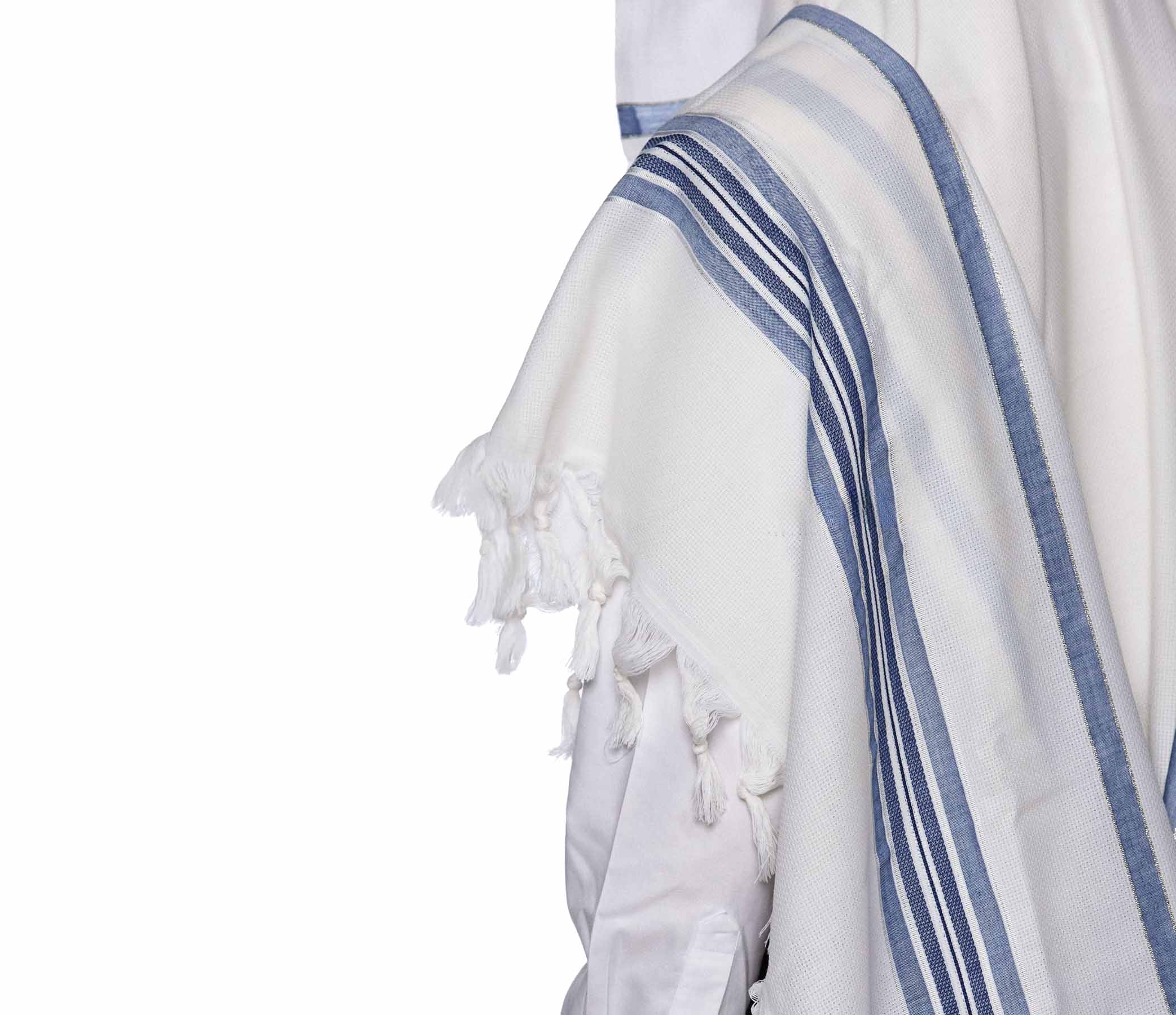Gray/Jeans Wool Tallit Luxurious Non-Slip Weave - Lamenatzach Design