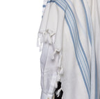 LIght Blue Wool Tallit Luxurious Non-Slip Weave - Lamenatzach Design