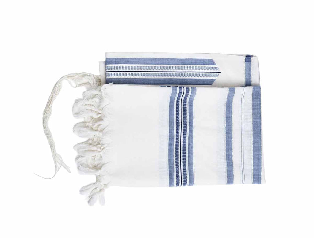 Gray/Jeans Wool Tallit Luxurious Non-Slip Weave - Lamenatzach Design