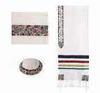 Embroidered Raw Silk Tallit - Magen David - Jewel Tones