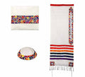 Embroidered Raw Silk Tallit - Magen David - Rainbow