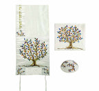 Embroidered Raw Silk Tallit - Tree Of Life Colorful
