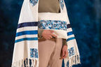 Embroidered Raw Silk Tallit - Magen David - Blue