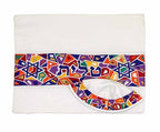 Embroidered Raw Silk Tallit - Magen David - Rainbow