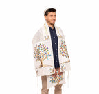 Embroidered Raw Silk Tallit - Tree Of Life Colorful