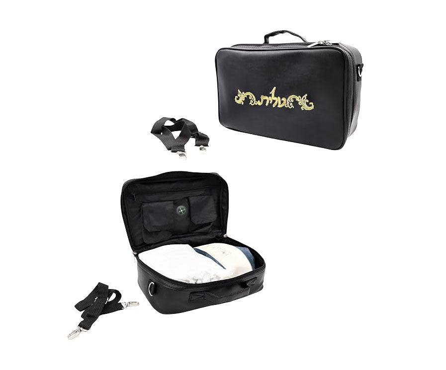 Tallis &amp; Tefillin Travel Bag – Black Leather-Look Carry Case with Mirror and Compass