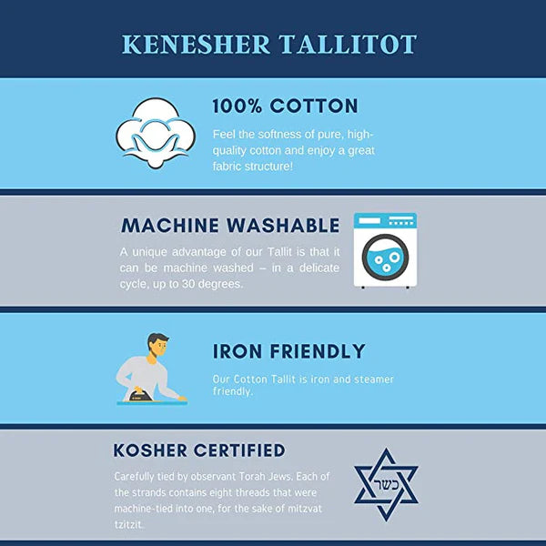 Cotton Tallit – Grey Stripes – Machine Washable – Multiple Sizes