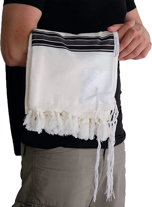 Cotton Tallit – Black Stripes – Machine Washable – Multiple Sizes