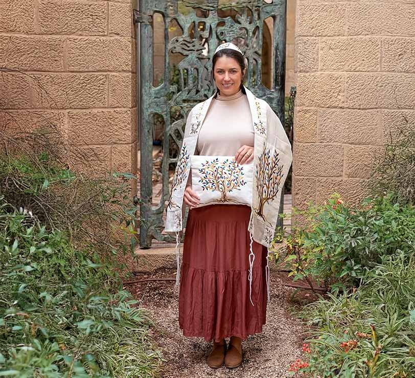 Embroidered Raw Silk Tallit - Tree Of Life Colorful