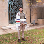 Embroidered Raw Silk Tallit - Magen David - Jewel Tones