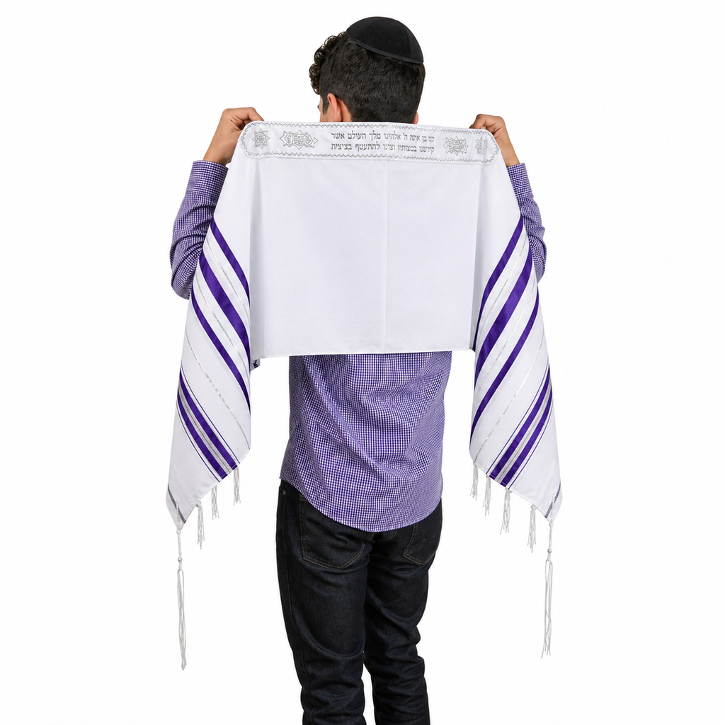 Talitnia Acrylic Tallit – Traditional Purple & Silver Stripes