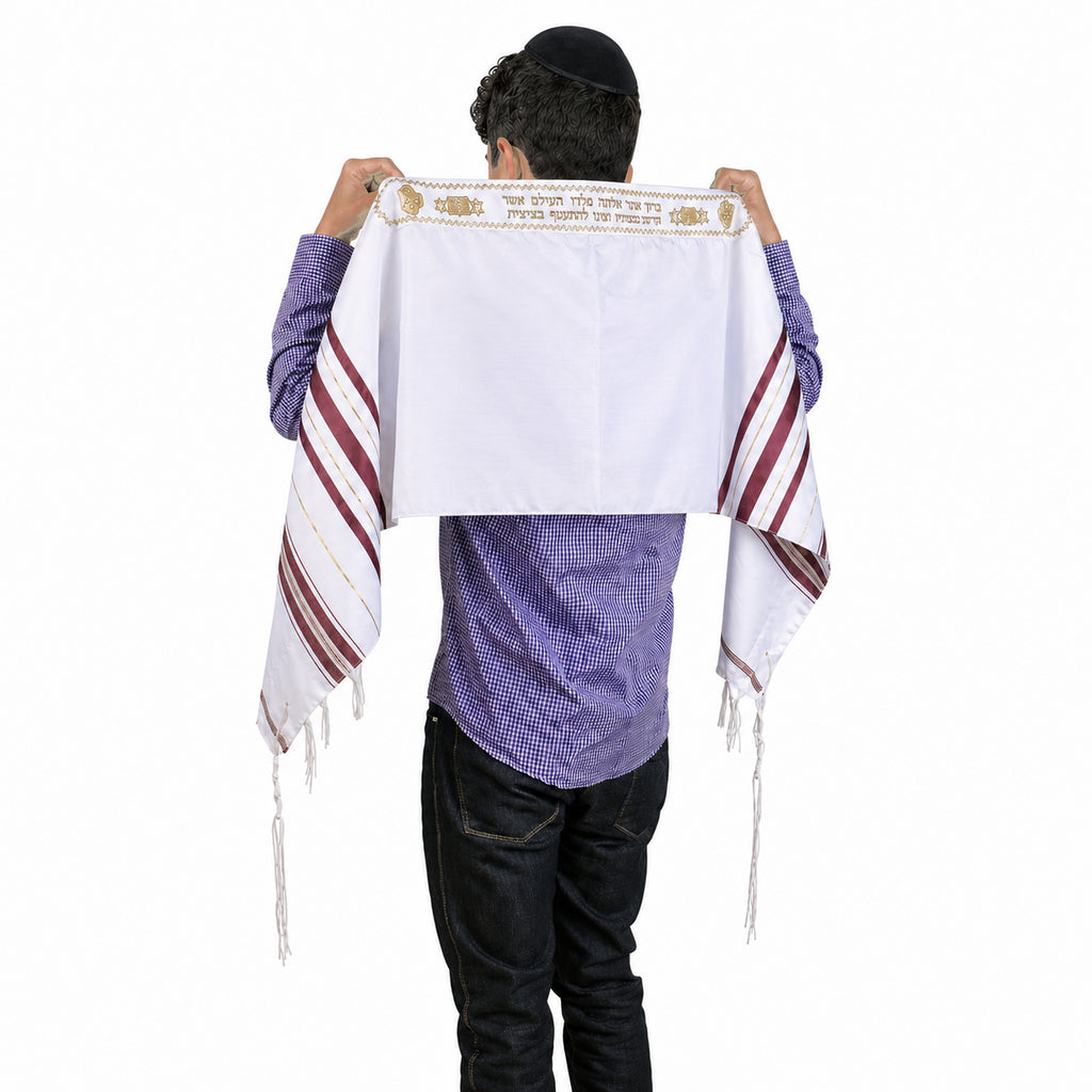 Talitnia Acrylic Tallit – Traditional Maroon & Gold Stripes