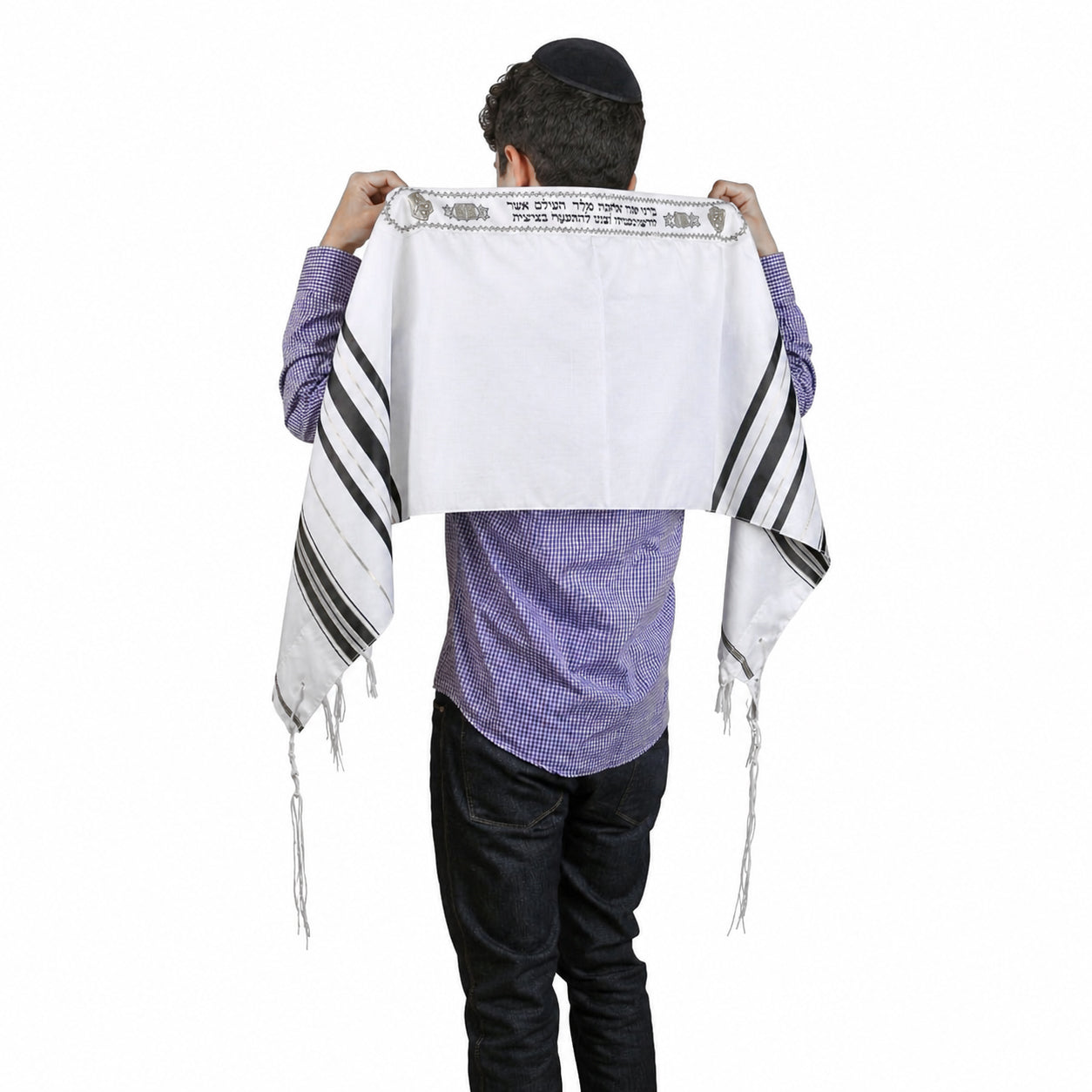 Talitnia Acrylic Tallit – Traditional Black & Silver Stripes
