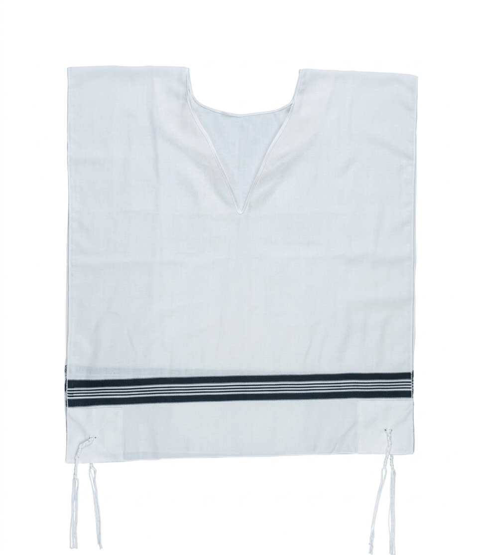 Wool Tallit Katan – Traditional Black Stripes – No Flaps
