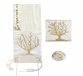Embroidered Raw Silk Tallit - Tree Of Life Gold