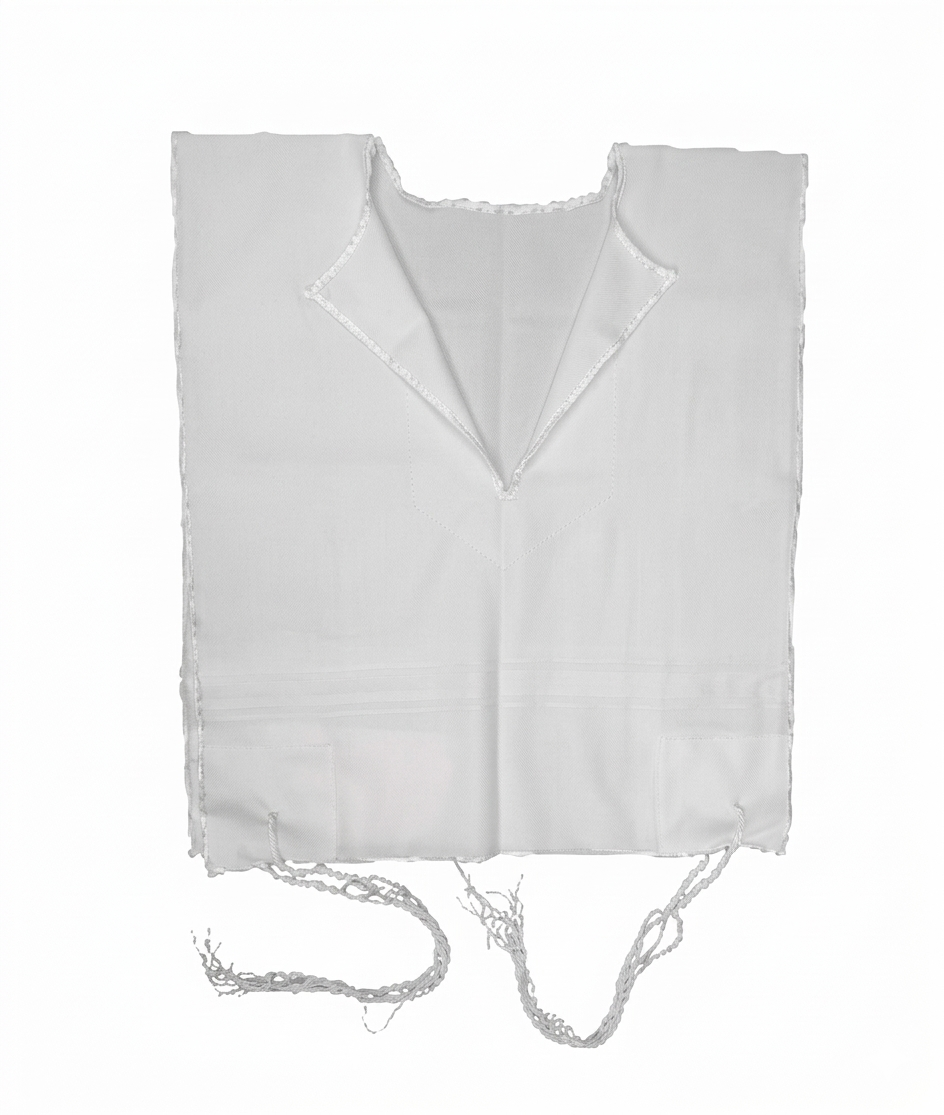 Wool Tallit Katan – Traditional White Stripes – Sefardy