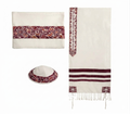 Embroidered Raw Silk Tallit - Magen David - Maroon