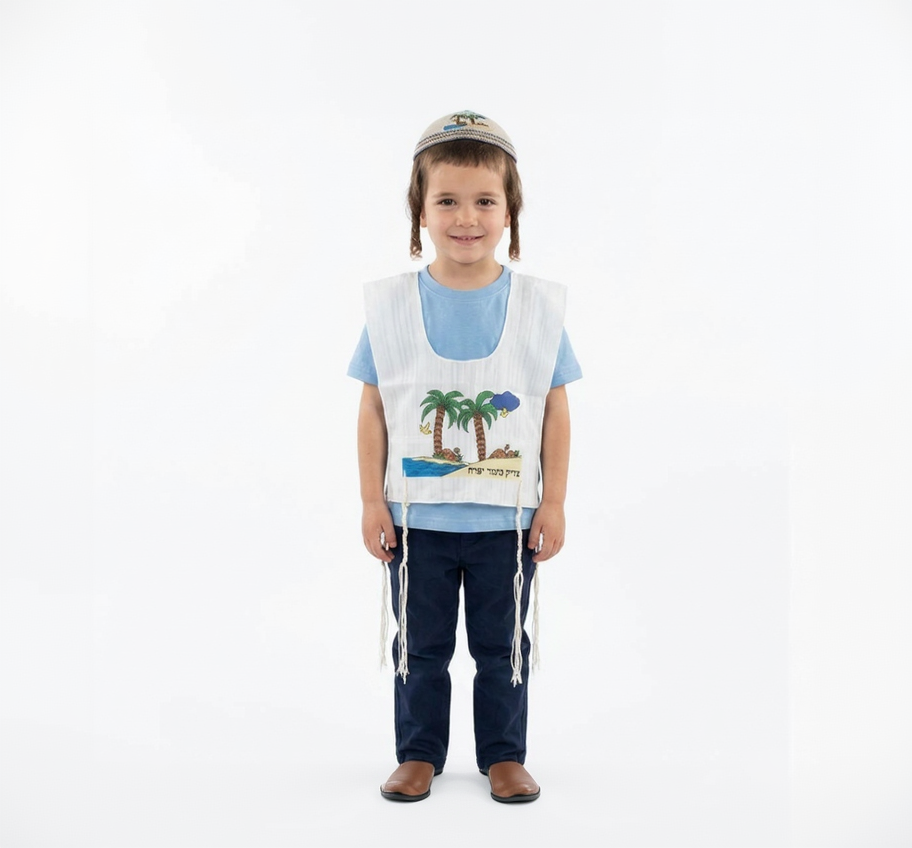 Children’s Palm Tree Tallit Katan – 5 Pack – “Tzadik KaTamar Yifrach” Design
