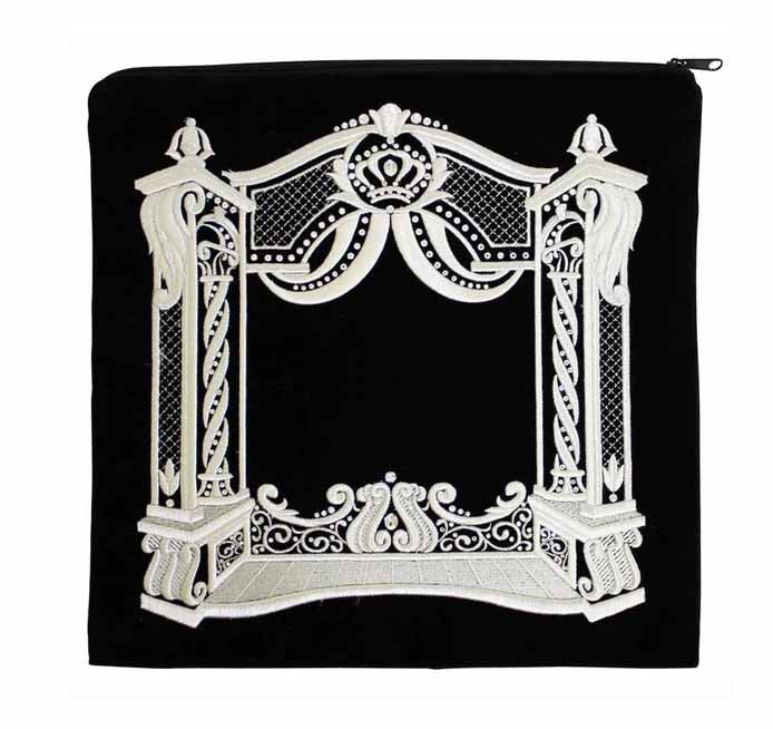 Velvet Decorative Arch Embroidered Tallit Bag – Black – 16.5" x 16"