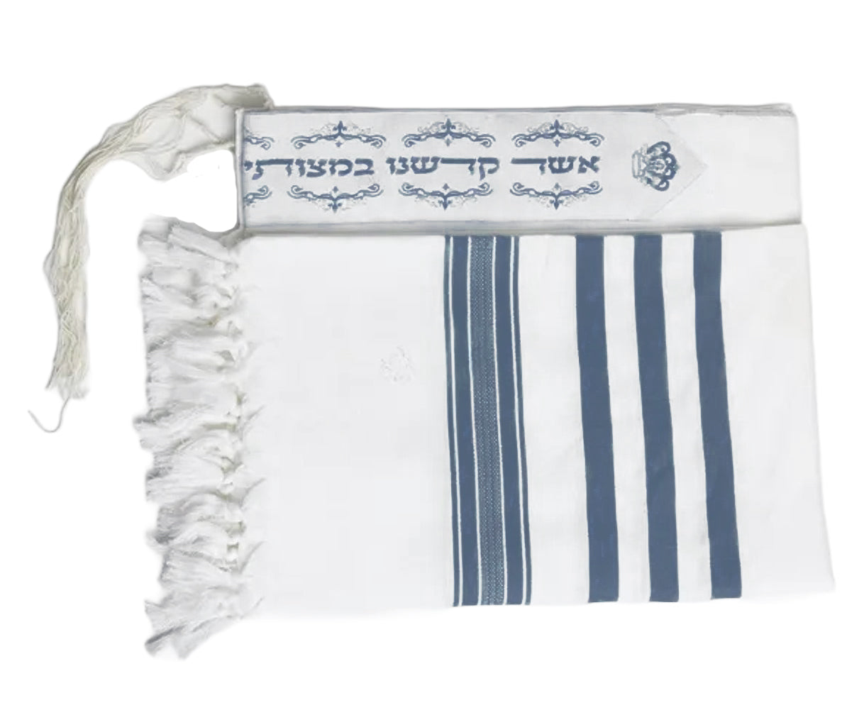 Cotton Tallit – Blue Stripes – Machine Washable – Multiple Sizes