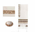 Embroidered Raw Silk Tallit - Magen David - Gold