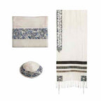 Embroidered Raw Silk Tallit - Magen David - Grey