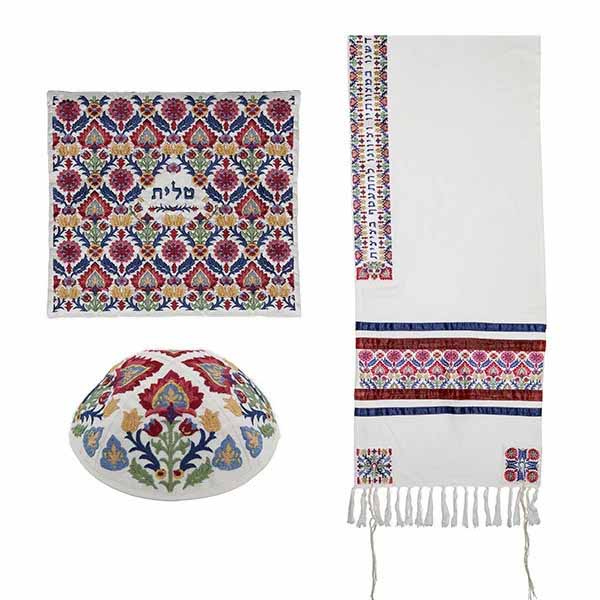 Yair Emanuel Floral Embroidered Tallit Set – Multiple Color Options – 75" x 20"