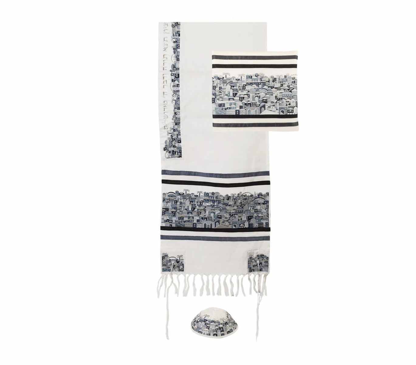 Yair Emanuel Tallit Set Jerusalem Skyline - Black
