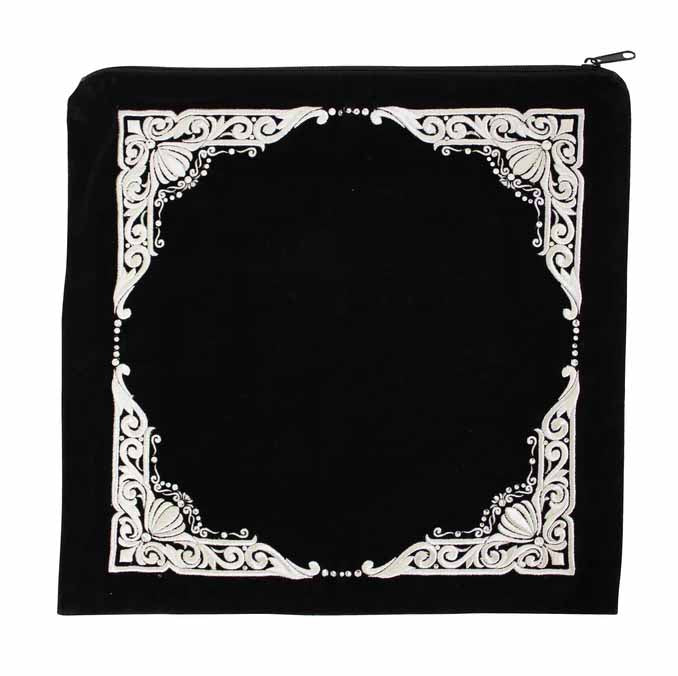 Velvet Ornate Corner Embroidered Tallit Bag – Black – 16.5" x 16"