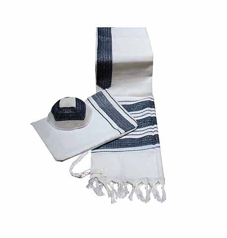 Talitnia Carmel Wool Blend Tallit Set – Herringbone Weave – Black