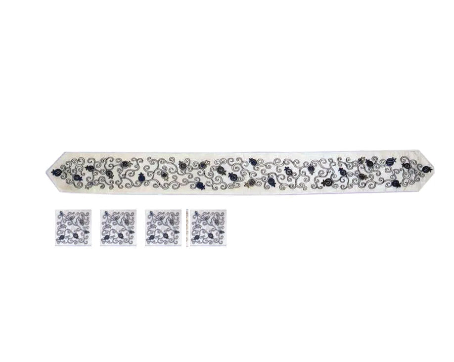 Yair Emanuel Pomegranate Embroidered Atarah (Tallit Neckband) with Matching Corners – 31" x 3.6"