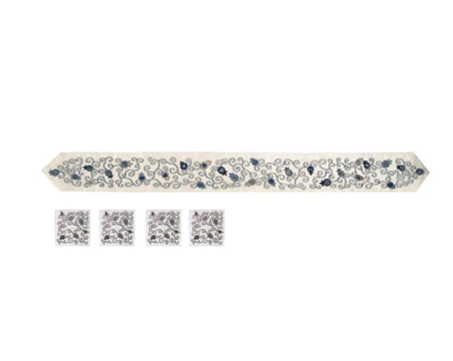 Yair Emanuel Pomegranate Embroidered Atarah (Tallit Neckband) with Matching Corners – 31" x 3.6"
