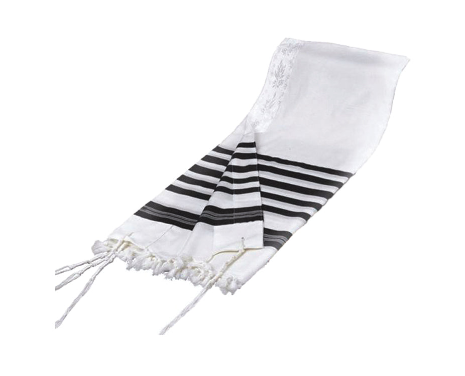 Elite Edition Wool Tallit – Traditional Black Stripes – Non-Slip