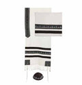 Embroidered Raw Silk Striped Tallit - White / Black