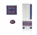 Embroidered Raw Silk Tallit - Magen David - Rainbow Multicolored