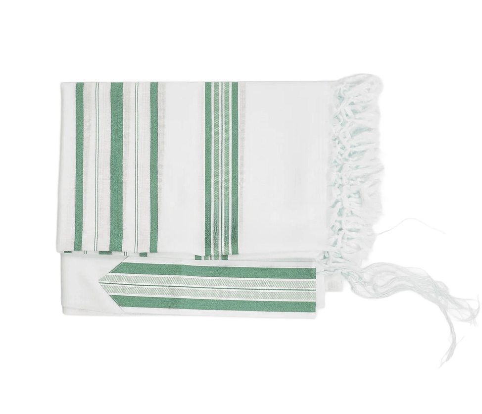Green Wool Tallit Luxurious Weave - Hallel Design