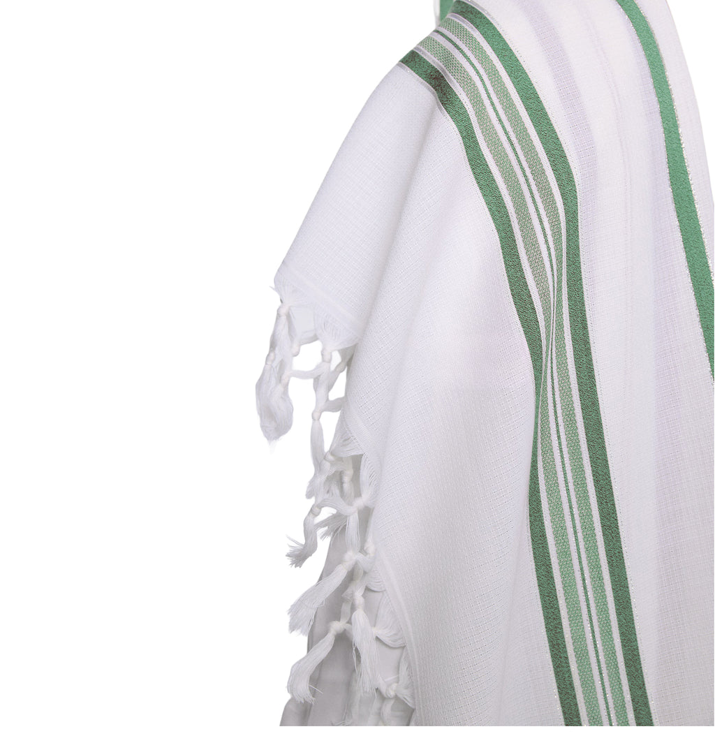 Green Wool Tallit Luxurious Weave - Hallel Design