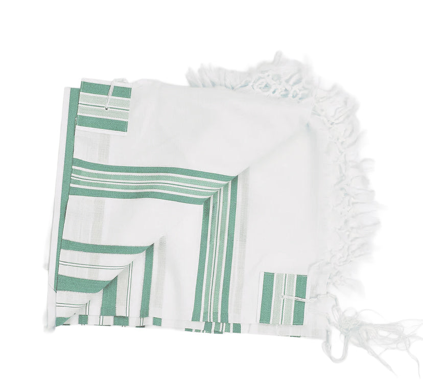 Green Wool Tallit Luxurious Weave - Hallel Design