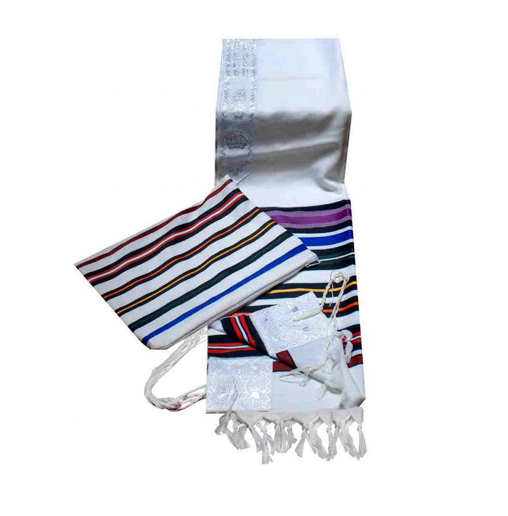 Bnei Or Multi-Color Red Wool Tallit Set with Matching Bag