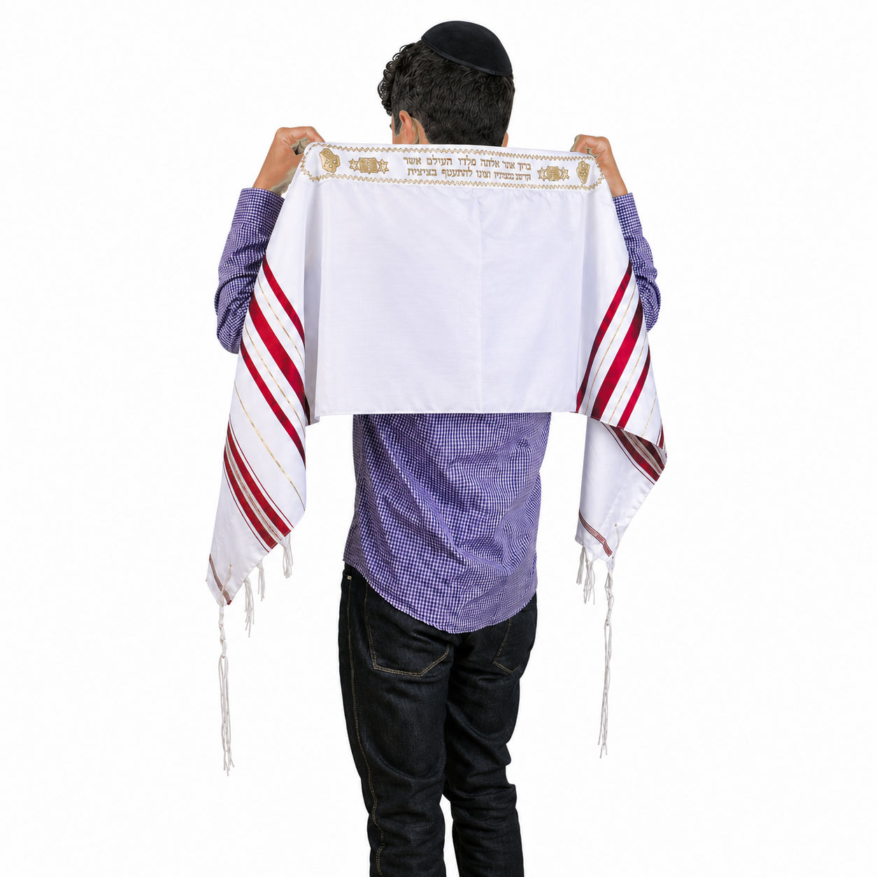 Talitnia Acrylic Tallit – Traditional Red & Gold Stripes